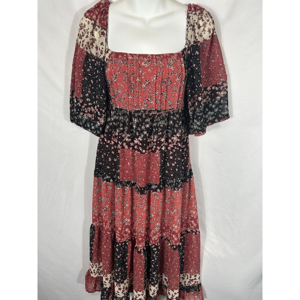 Forever 21 Women's Smocked Midi Dress Size‎ M Patchwork Boho Prairie Cottagecore - Picture 6 of 14